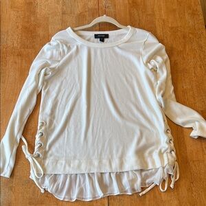 Karen Kane  Cream Lace-Up Long Sleeve Top